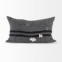 69418-CFNA - Sibyl 13x21 Black Fabric Striped and White Fringed Pillow Cover w/Non-Allergen Filler