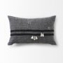 69418-CFNA - Sibyl 13x21 Black Fabric Striped and White Fringed Pillow Cover w/Non-Allergen Filler