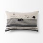 69422-CFNA - Thalia 13x21 Black and Beige Fabric Striped w/Fringe Pillow Cover w/Non-Allergen Filler
