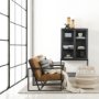 69422-CFNA - Thalia 13x21 Black and Beige Fabric Striped w/Fringe Pillow Cover w/Non-Allergen Filler