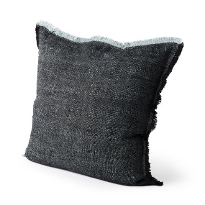 69437-CFNA - Malia 20x20 Black and Teal Fabric Fringed Pillow Cover w/Non-Allergen Filler