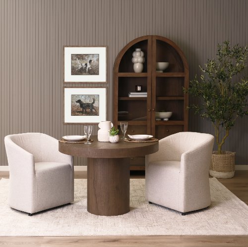 71342-AB - Lyonne 42" Round Medium Brown Oak Wood Pedestal Dining Table