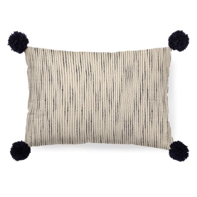68890-CFNA - Krystal 13x21 Cream/Blue Pom Pom Pillow Cover w/Non-Allergen Filler