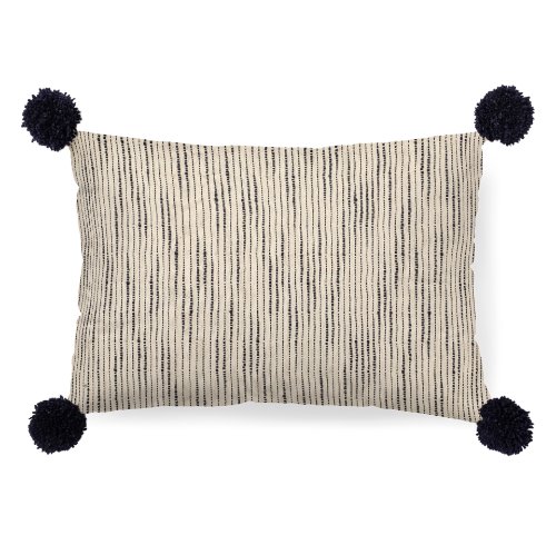 68890-CFNA - Krystal 13x21 Cream/Blue Pom Pom Pillow Cover w/Non-Allergen Filler