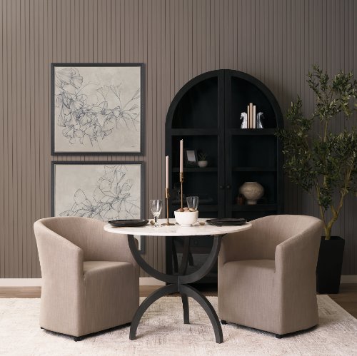 67503-AB - Veneto 40" Round White Marble Top with Black Metal Base Dining Table