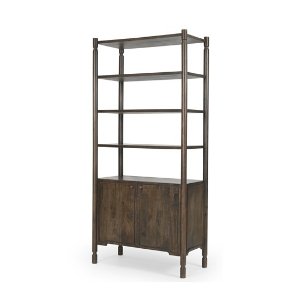 Phil Dark Brown Wood 2 Door 3 Shelves Open Shelving Unit 