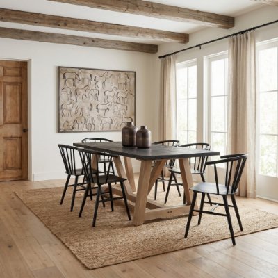 70557-AB - Rialto Rectangular Two-Tone Black and Brown Solid Wood Dining Table