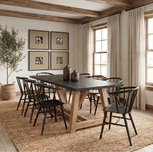 70558-AB - Rialto Rectangular Two-Tone Black and Brown Solid Wood Dining Table
