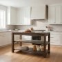 67850 - Emeril Brown Solid Wood Two-Tier Smooth Counter Top Kitchen Island 