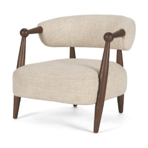 Lewis Oatmeal Fabric w/ Brown Wood Open Back Accent Chair