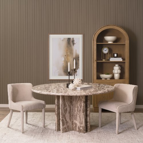 71357-ABC - Rivaro Solid Beige Marble Round Dining Table