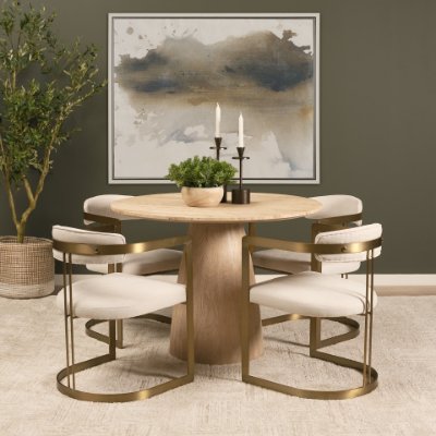 71353-AB - Allyson 42" Light Wood Base w/ Travertine Top Dining Table