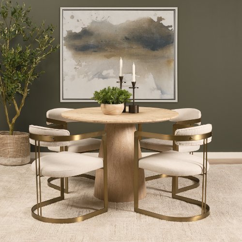 71353-AB - Allyson 42" Light Wood Base w/ Travertine Top Dining Table