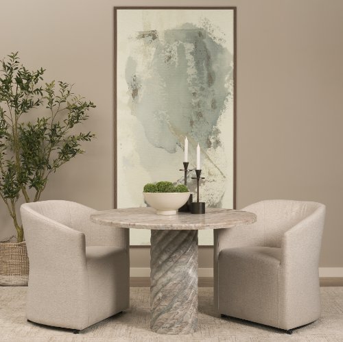 71389-AB - Ravello 42" Pink Marble Swirl Pedestal Base Round Dining Table