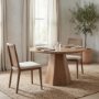 69349V - Clara Light Brown Beech Wood W/ Cream Fabric Seat and Cane Back Armless Dining Chair