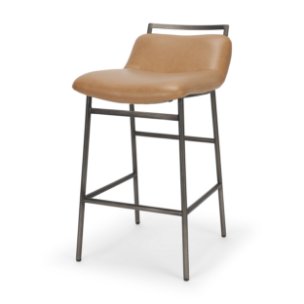 Kavalan Backless 33.5in Seat Counter Stool | Tan Vegan Leather w/ Gunmetal