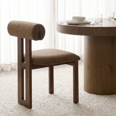 71258 - Tribeca Curve Open Back Mocha Fabric Tripod Frame Dining Chair