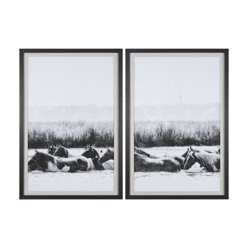 12833-DS - Water Horses III 1 by PH Burchett a Hand Embellished Textured Framed Photo Art Print Matted under Gl