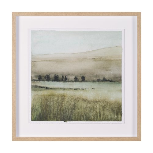 15515-DS - Rolling Fields I Hand Embellished Brown Framed Watercolor Art Print on Paper Mounted with Backing