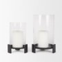 70677 - Price Small Matte Black-Brown Metal w/ Glass Hurricane Candle Holder
