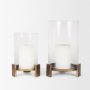 70678 - Price Large Antiqued Gold Metal w/ Glass Hurricane Candle Holder