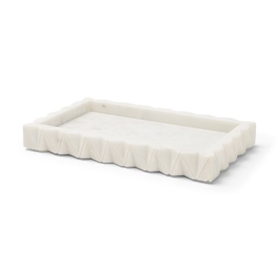 71479 - Camellia Rectangular White Marble Scalloped Tray