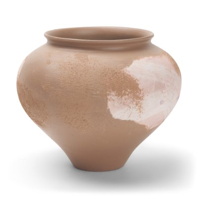 71522 - Velo Brown w/White Hand-Painted Terracotta Decorative Vase