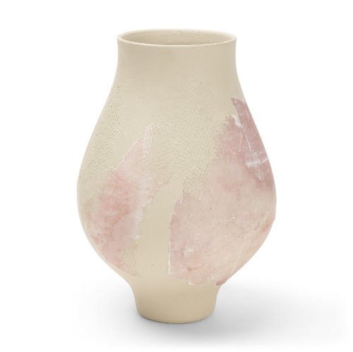 71521 - Velo Cream w/Blush Pink Hand-Painted Terracotta Decorative Vase