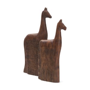 Farasi Medium Brown Wood Carved Horse Object (Set of 2)