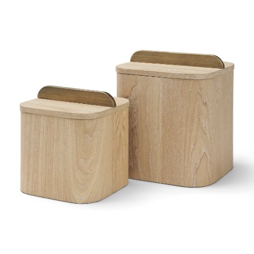 71604 - Benton White-Washed Wood w/ Brass Handle Decorative Box Set