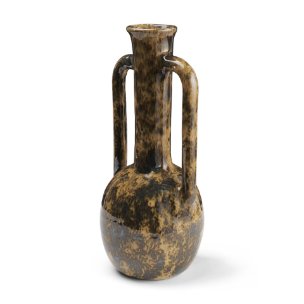 Aven Mottled Brown Glazed Ceramic Tall Neck Decorative Vase w/ Handles