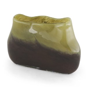Tulano Low Green and Brown Glass Vase