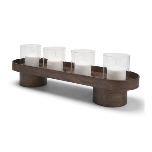 Plinth White-Washed Wood w/ Glass Candle Holder