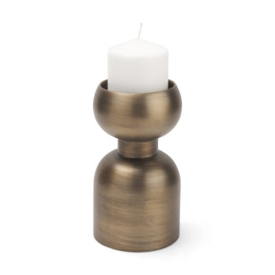 71656 - Pelar Small Antiqued Brass Stacked Pillar Candle Holder