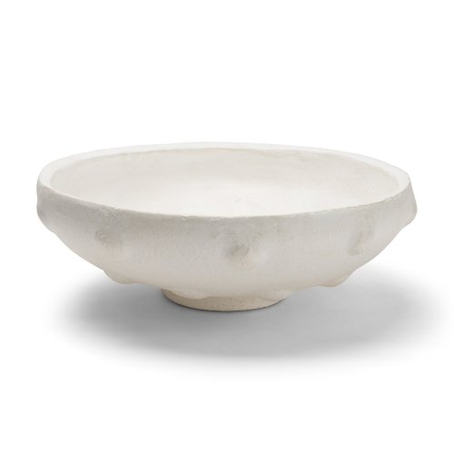 71664 - Punto Large White Paper Mache Dotted Centerpiece Bowl