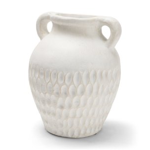 Basma White Scale Textured Ceramic Vase w/ Handles