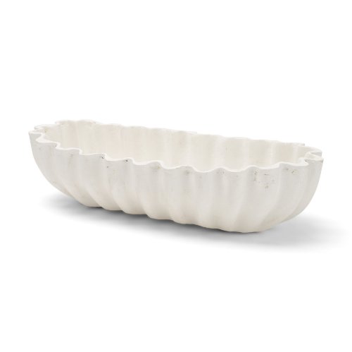 71672 - Camelia Large Fluted White Paper Mache Round Centerpiece Bowl