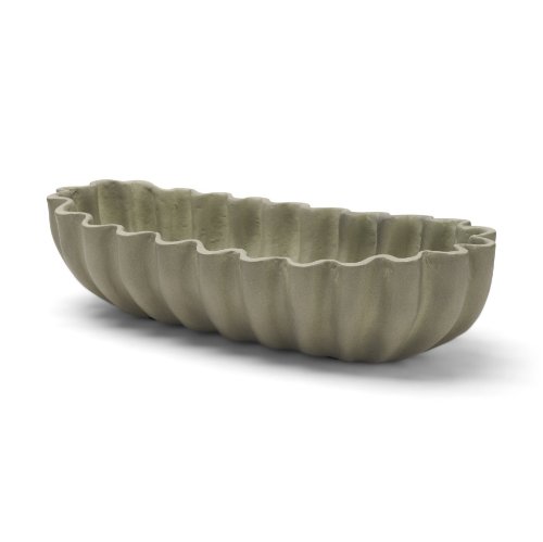 71678 - Camelia Large Fluted Sage Green Paper Mache Round Centerpiece Bowl