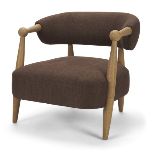 71504 - Lewis Mocha Fabric w/ Brown Wood Open Back Accent Chair