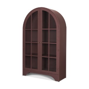 Rousseau Arched Curio Cabinet w/ Glass Doors | Burgundy Metal