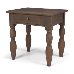 Angeline Spool Turned End Table | Mid-Brown Wood | 1 Drawer