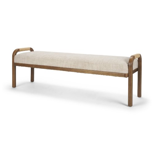 71734 - Freya Upholstered Bench | Oatmeal Fabric | Brown Wood Frame