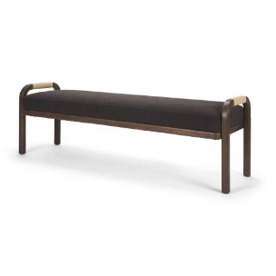 Freya Upholstered Bench | Charcoal Fabric | Brown Wood Frame