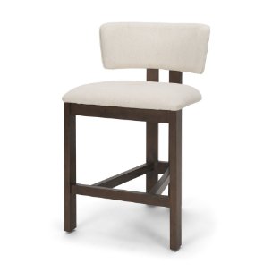 Soho Open Back 35.3in Seat Counter Stool | Cream Fabric w/ Brown Wood