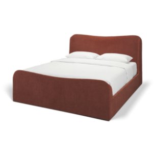 Solene King Upholstered Bedframe w/ Footbed | Curved Headboard | Burgundy Fabric