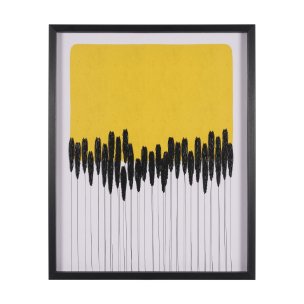 Black Reeds Yellow Abstract by Cats And Dogs Hand-Embellish Textured Framed Artwork Matt under Glass