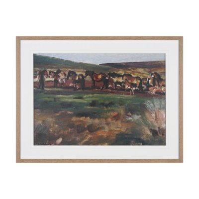 16342 - Exmoor Ponies by Sir Alfred Munnings Hand-Embellished Framed Artwork Matted under Glass