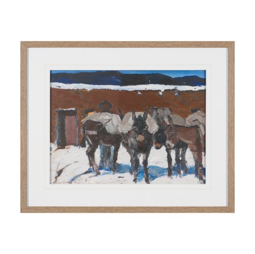 16343 - Prospector with Burros by LaVerne Nelson Black Hand-Embellished Framed Artwork Matted under Glass