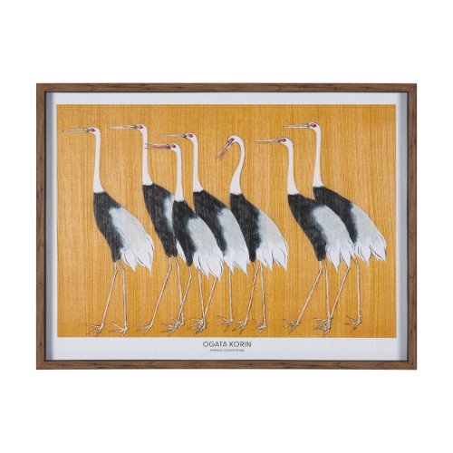 16346 - Japanese Red Crown Crane by Ogata Korin Hand-Embellished Textured Framed Artwork Matted under Glass