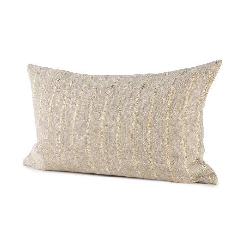 69424-CFNA -Danika 13 x 21 Beige and Gold Fabric Pillow Cover w/Non-Allergen Filler